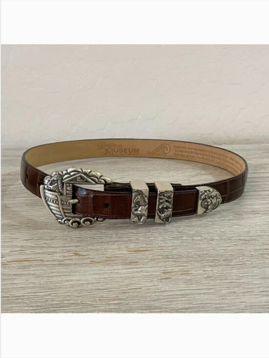 Brighton Accessories - Vintage Brighton Belt Noah's Ark Museum Brown Leather Silver 36308 1995 Small